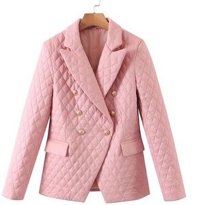 Pink puff Jacket Blazer long Sleeve Button Pocket Fashion Cardigan size S